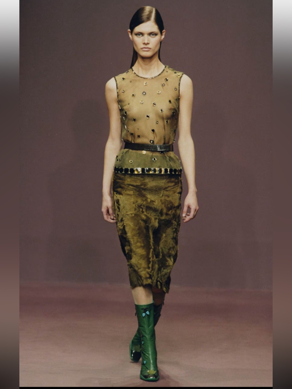 Vintage Prada FW1999 Runway Green Leaves and Bug Applique Leather Boots 38.5 - Picture 2 of 12